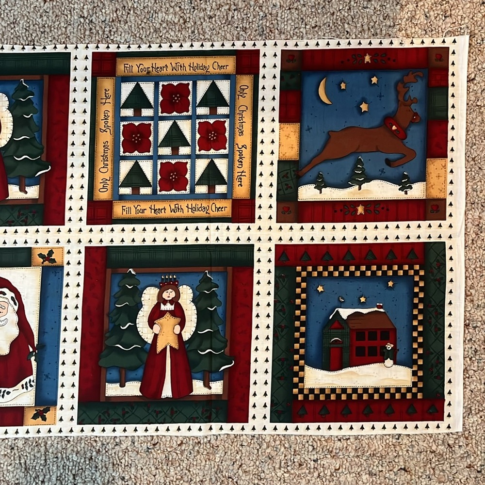 Festive Holiday Fabric Panel with Santa and Snowman Cotton Vintage Christmas - Picture 4 of 4